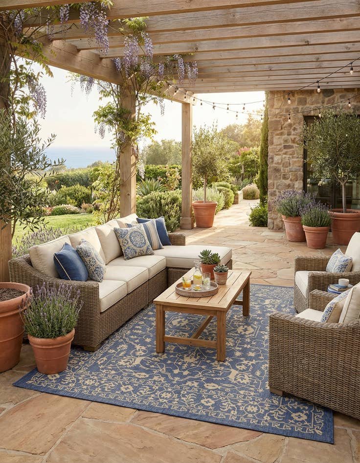 Detail image of 7' x 10'  Washable Botanical Indoor / Outdoor Rug