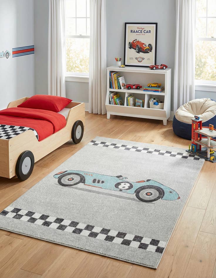Detail image of 5' 3 x 8' Racecar Whimsy Kids Rug