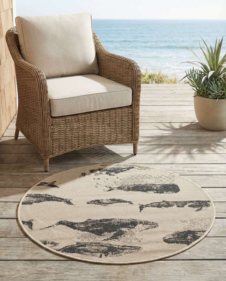 3' x 3' Easy-Clean Coastal Indoor / Outdoor Round Rug