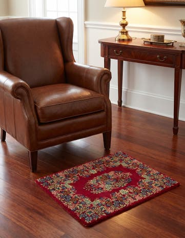 1' 8 x 2' 5 Hand Knotted Kerman Persian Square Rug