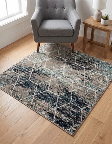 4' x 4' Lattice Frieze Square Rug
