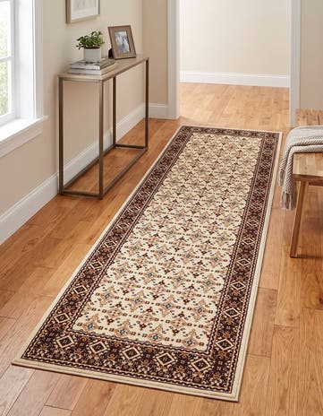 Ivory and Burgundy Nain Design Runner Rug