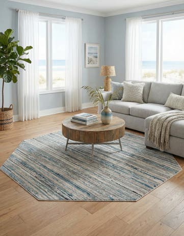 Ivory and Blue Finsbury Octagon Rug