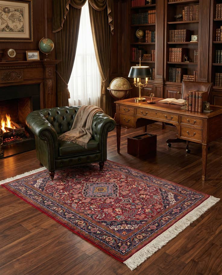 Detail image of 3' 4 x 4' 10 Hand Knotted Qom Persian Wool Rug