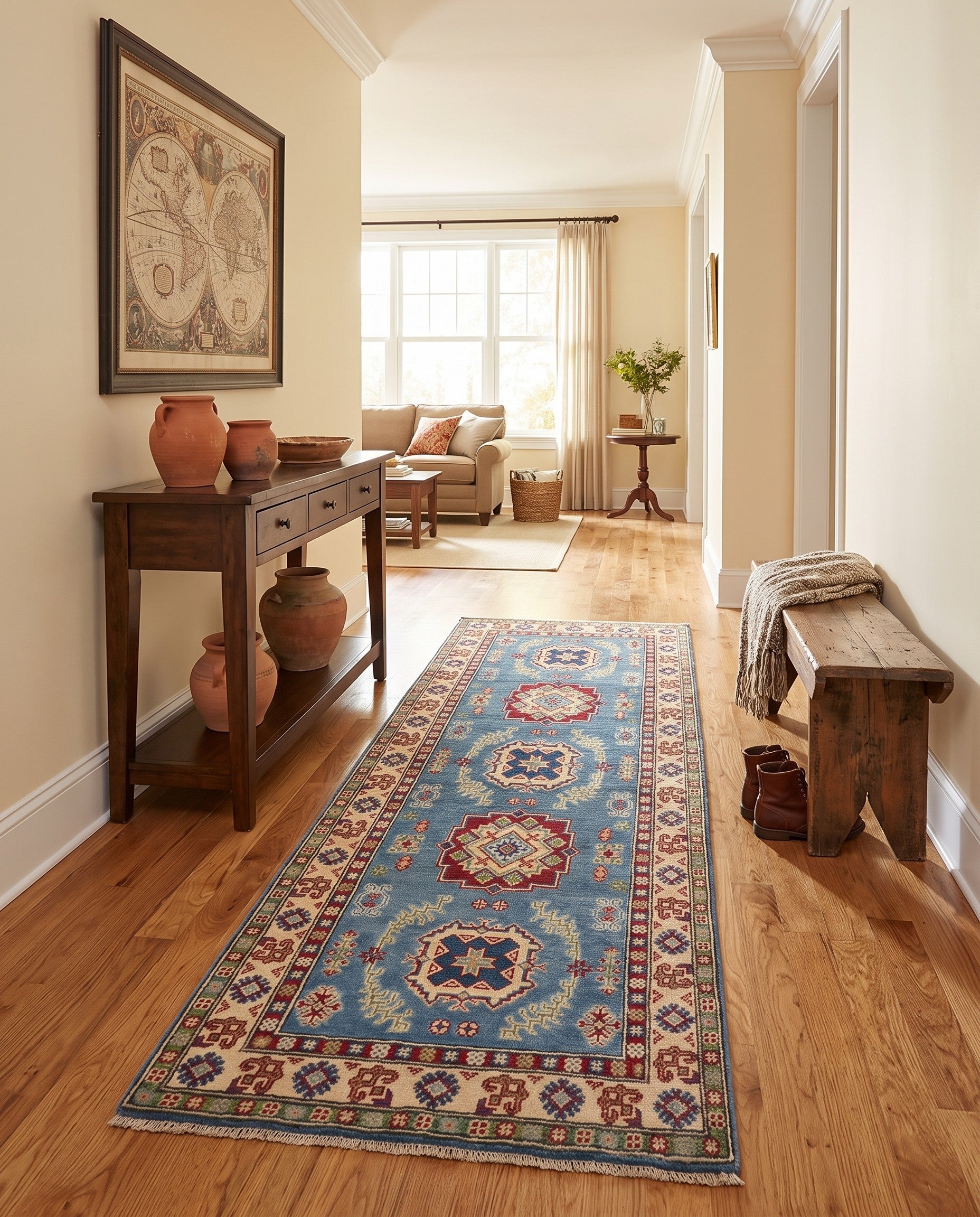 80cm x 195cm Hand Knotted Kazak Runner Rug
