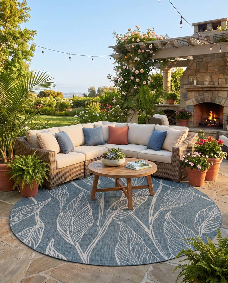 Detail image of 13' x 13' Easy-Clean Botanical Indoor / Outdoor Round Rug