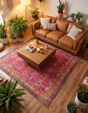 Red Washable Timeless Square Rug
