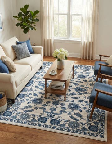 White Blue Boston Rug