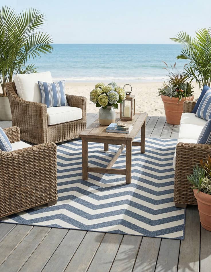 Detail image of 5' 3 x 8' Washable Coastal Indoor / Outdoor Rug