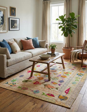 4' 9 x 6' 7 Hand Woven Kilim Suzani Wool Rug