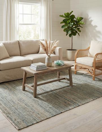 Seaglass Blue Hand Woven Palm Beach Jute Rug