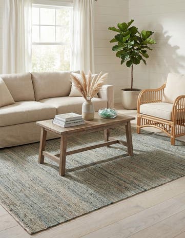 Seaglass Blue Hand Woven Palm Beach Jute Rug
