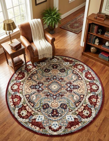 Burgundy Nain Design Round Rug
