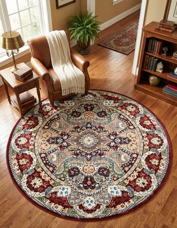Burgundy Nain Design Round Rug