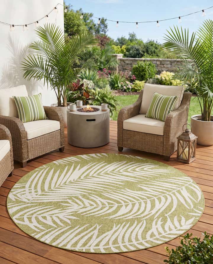 7' 10 x 7' 10 Easy-Clean Botanical Indoor / Outdoor Round Rug