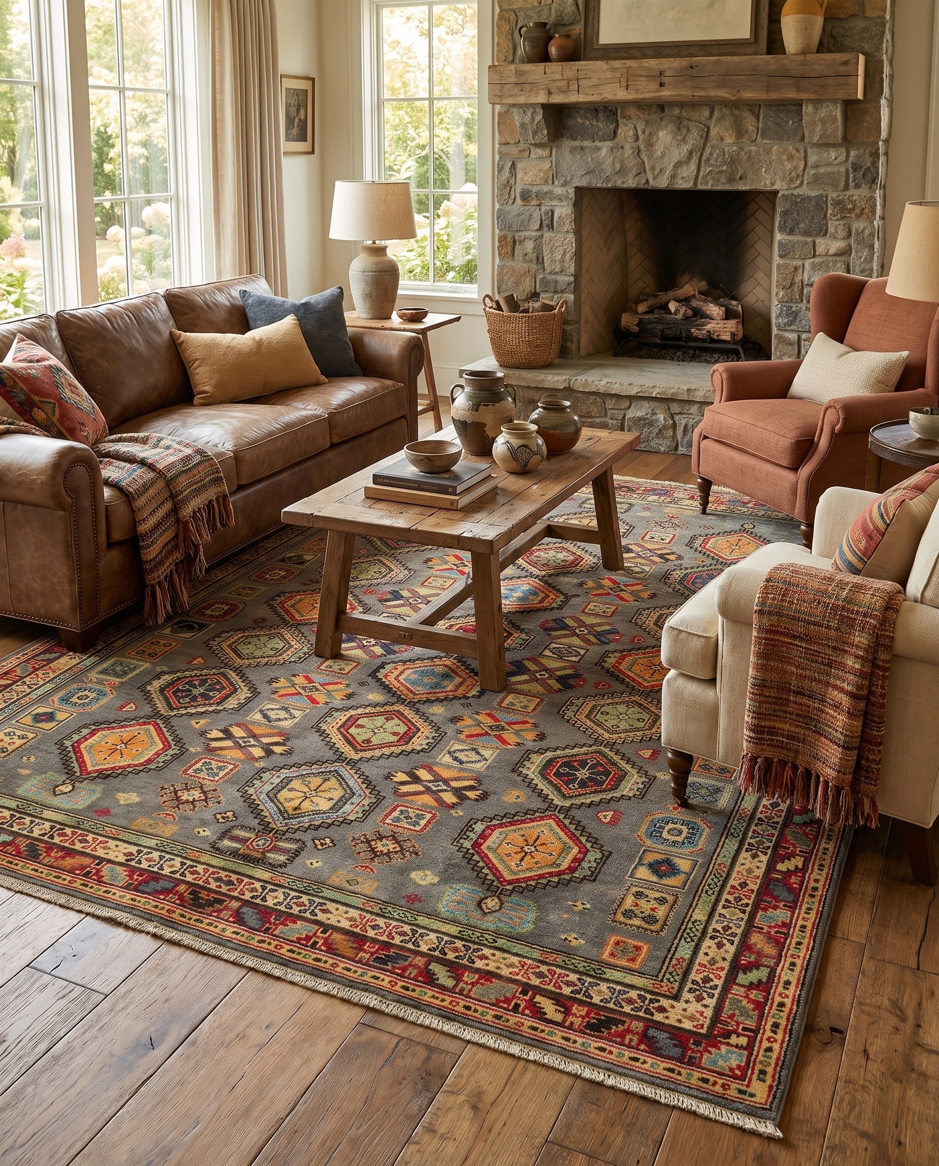 5' 8 x 8' Hand Knotted Kazak Rug