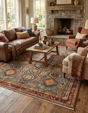 5' 8 x 8' Hand Knotted Kazak Rug