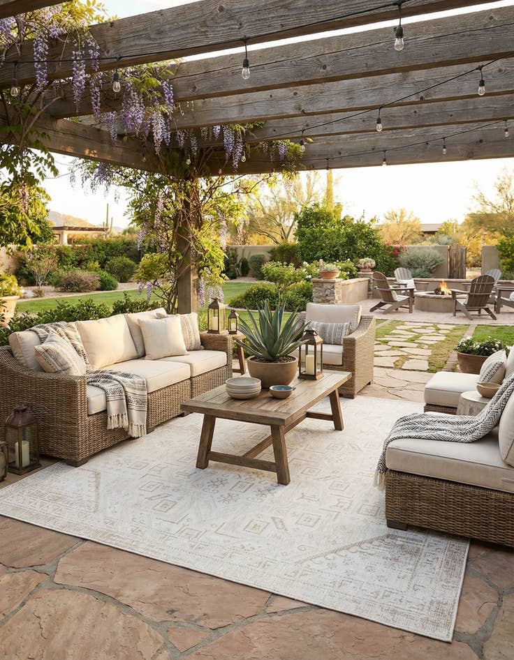 Detail image of 10' x 10' Easy-Clean Aztec Indoor / Outdoor Square Rug
