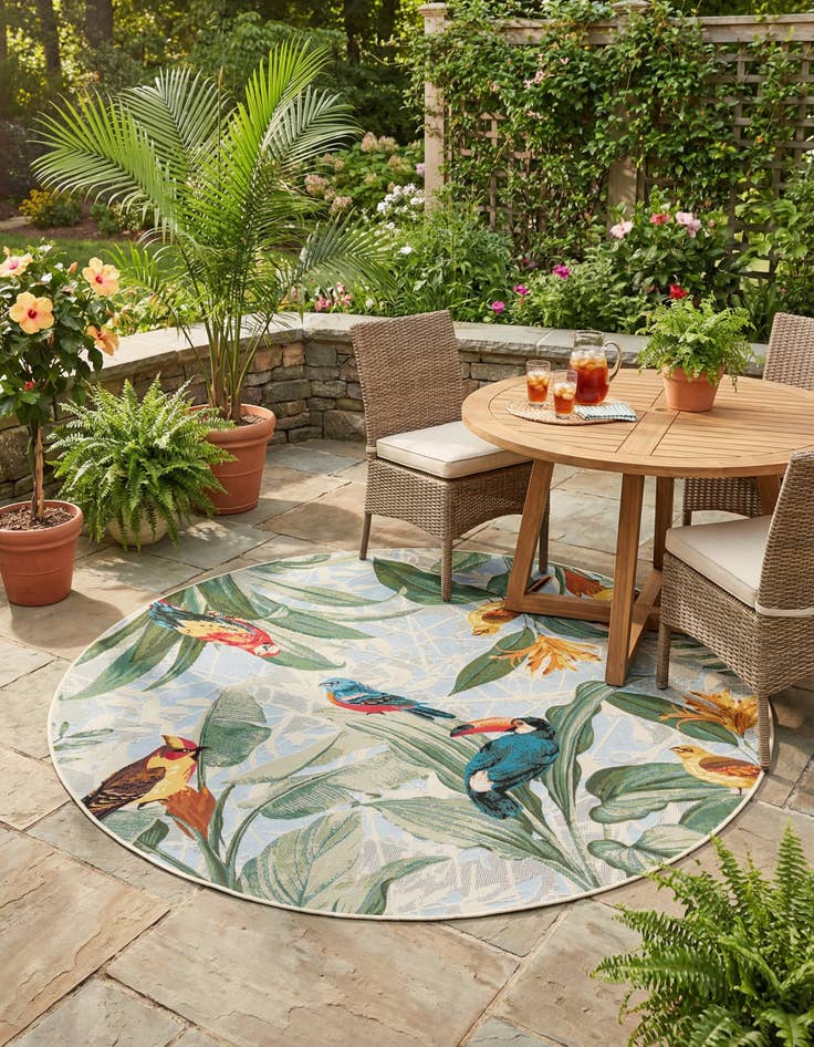 Detail image of 6' x 6' Washable Botanical Indoor / Outdoor Round Rug