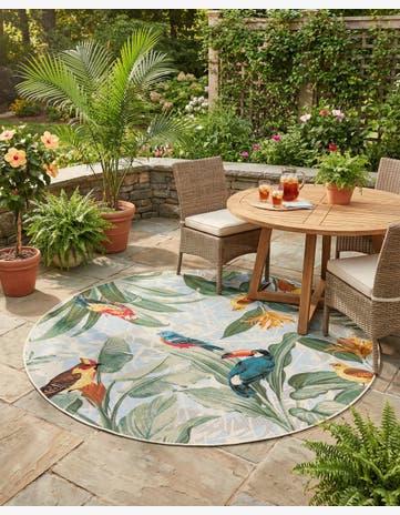 6' x 6' Easy-Clean Botanical Indoor / Outdoor Round Rug