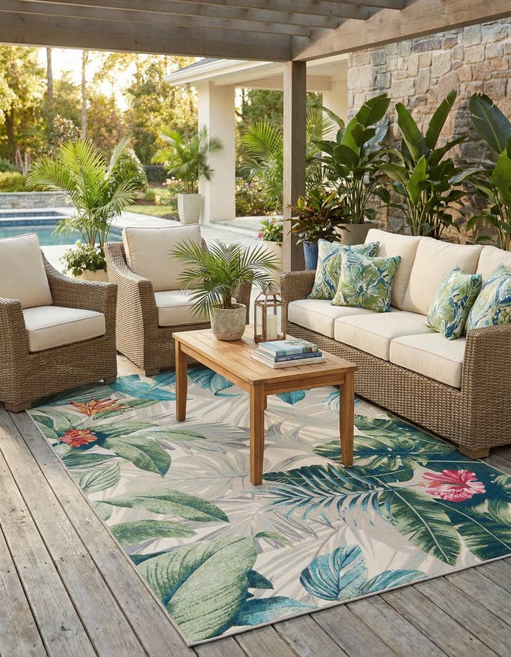 Detail image of 5' 3 x 8' Washable Botanical Indoor / Outdoor Rug