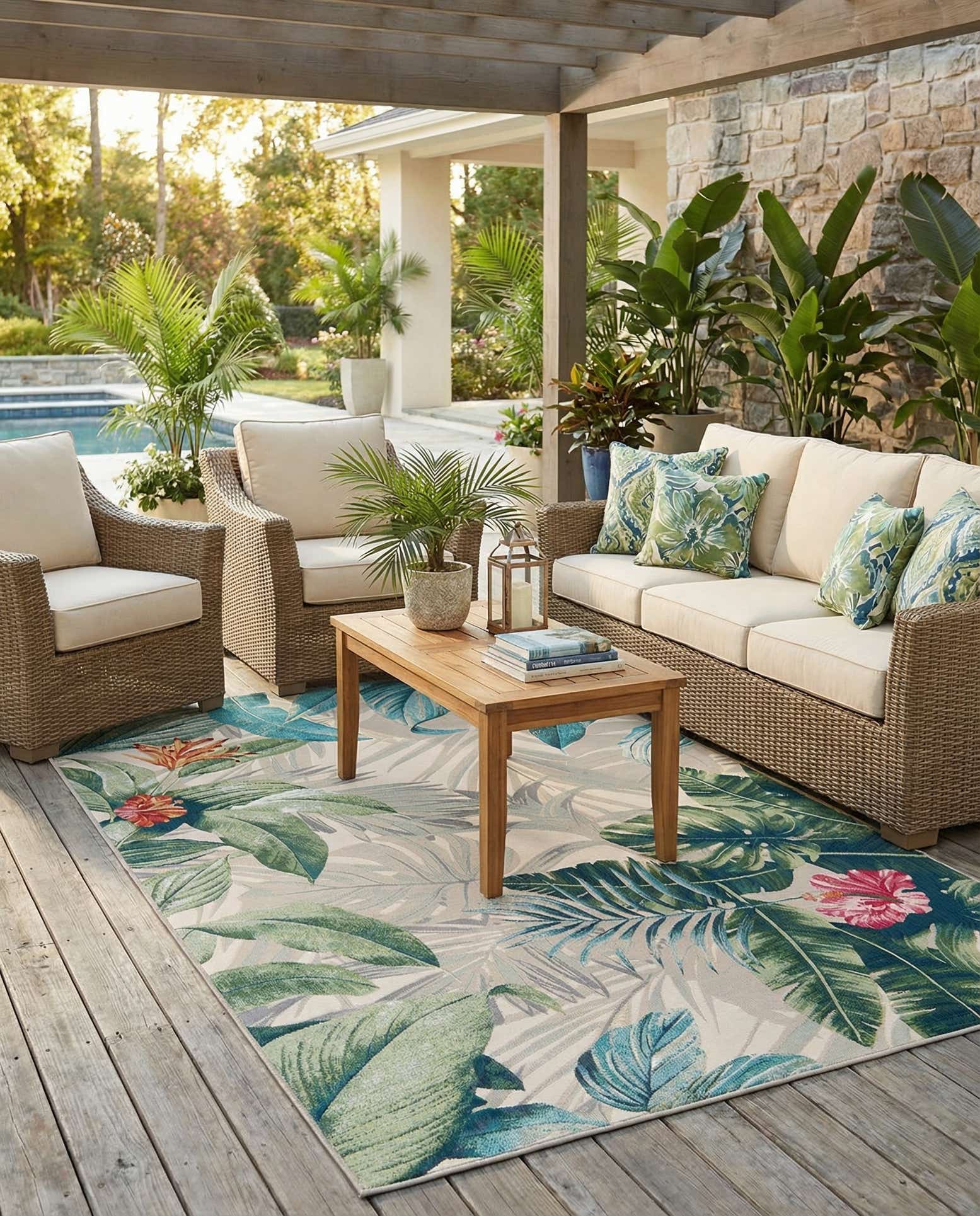 5' 3 x 8' Easy-Clean Botanical Indoor / Outdoor Rug