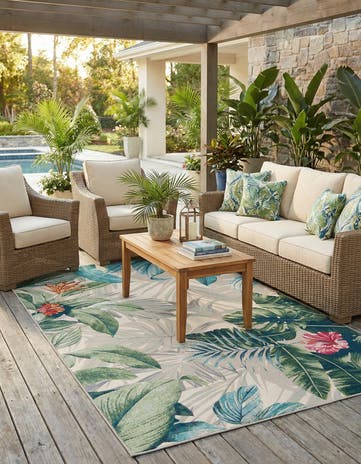 5' 3 x 8' Easy-Clean Botanical Indoor / Outdoor Rug