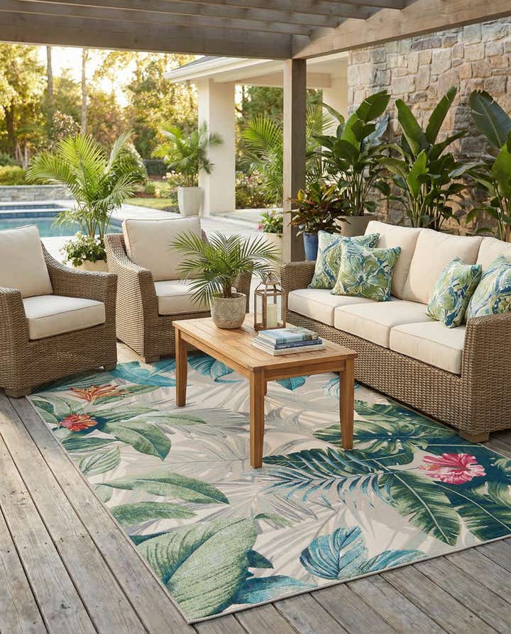 5' 3 x 8' Easy-Clean Botanical Indoor / Outdoor Rug