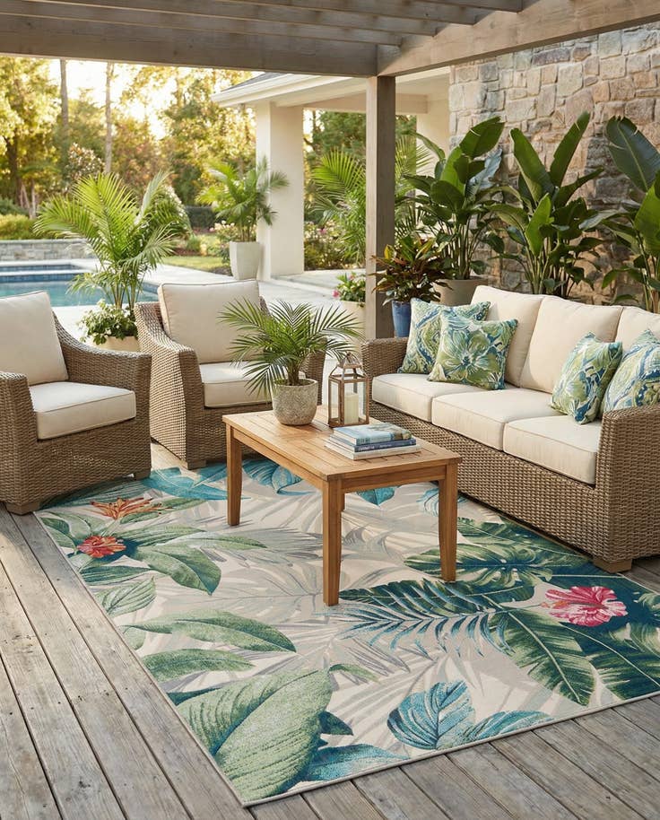 Detail image of 5' 3 x 8' Easy-Clean Botanical Indoor / Outdoor Rug