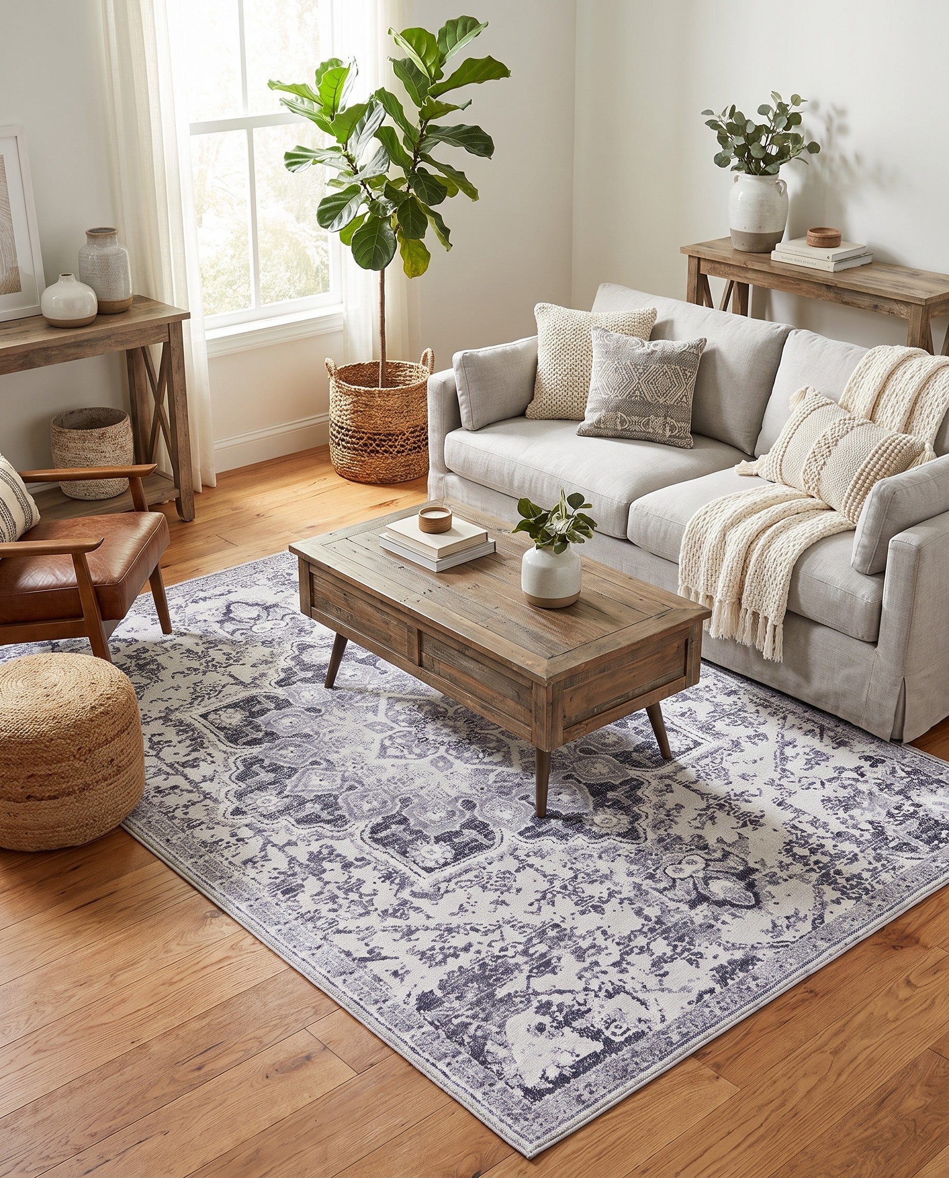 Light Gray Washable Francesca Rug