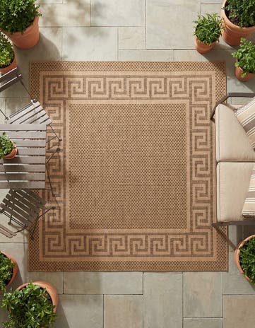 Brown Easy-Clean Border Indoor / Outdoor Square Rug