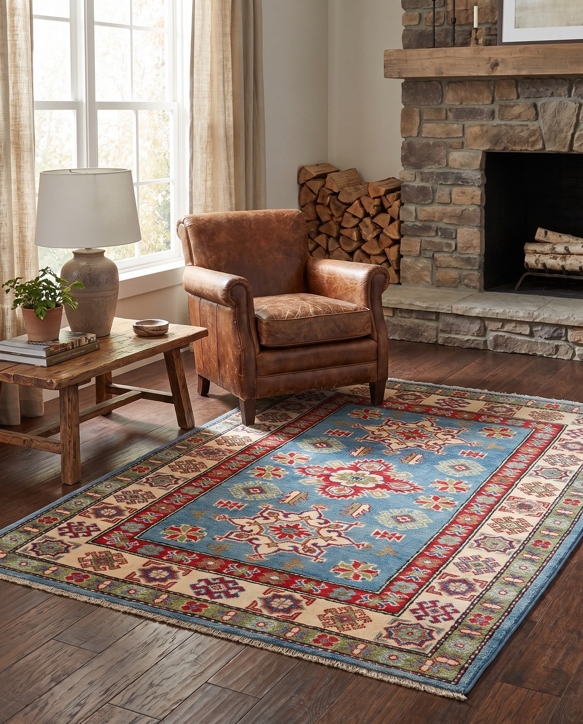 3' 4 x 4' 10 Hand Knotted Kazak Rug