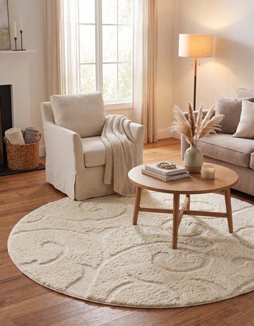 Ivory Botanical Shag Round Rug