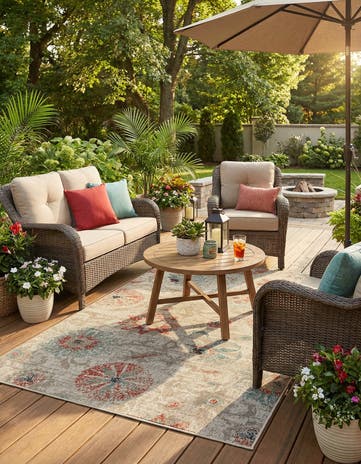 5' x 8' Easy-Clean Botanical Indoor / Outdoor Rug
