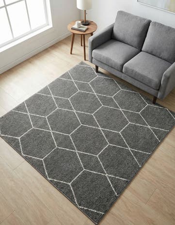 Light Gray Lattice Frieze Square Rug