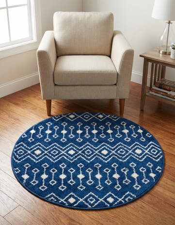 Navy Blue Moroccan Trellis Round Rug