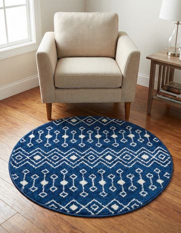 Navy Blue Moroccan Trellis Round Rug