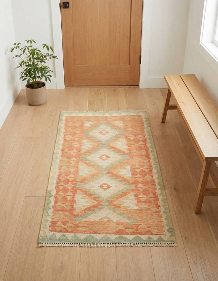 Detail image of 2' 6 x 4' 2 Hand Woven Kilim Waziri Wool Rug