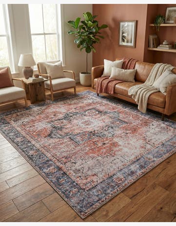 Vintage Rust Red Yara Square Rug