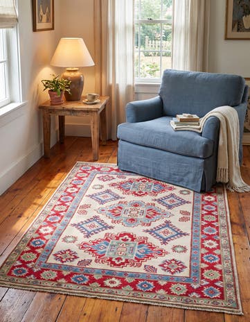 3' 4 x 4' 6 Hand Knotted Kazak Rug