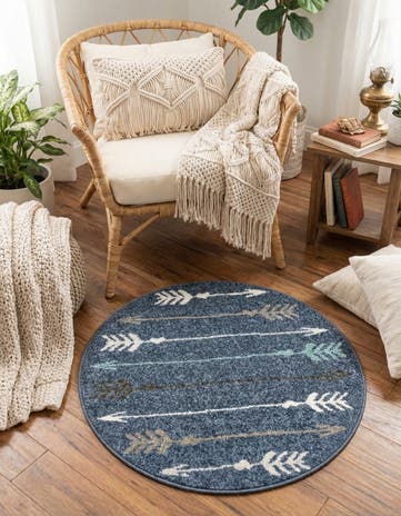 Navy Blue Equinox Round Rug