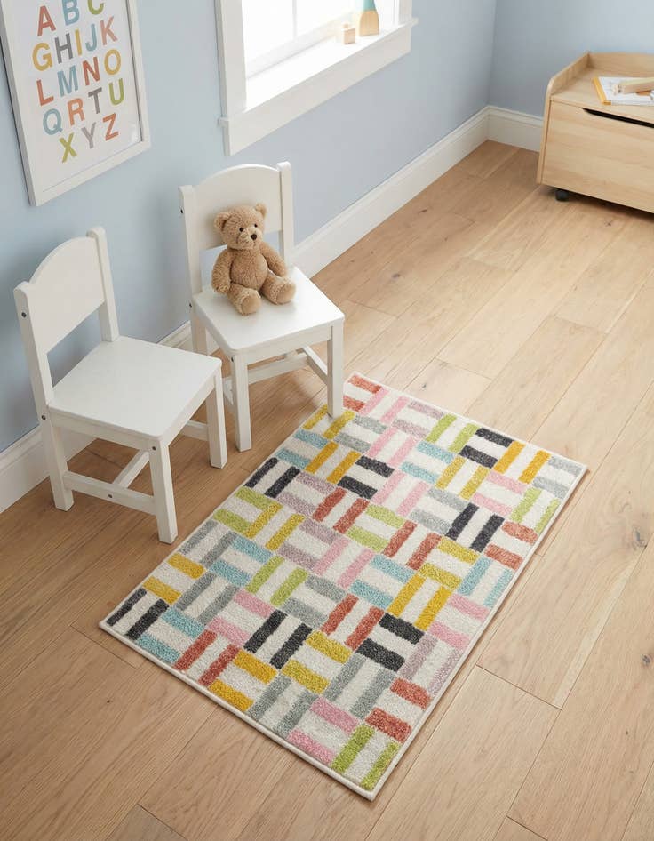 Detail image of 2' 2 x 3' Checkered Whimsy Kids Rug