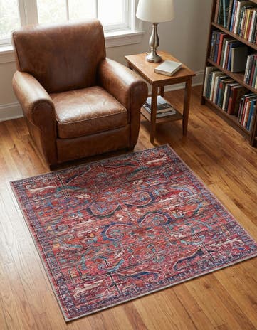 Rust Red Washable Maahru Square Rug