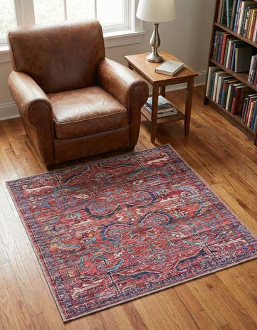 Rust Red Washable Maahru Square Rug