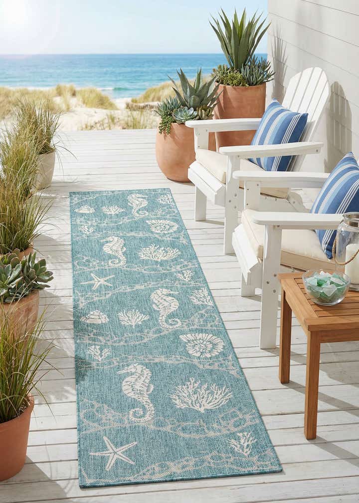 2' 7 x 12' Easy-Clean Coastal Indoor / Outdoor Runner Rug