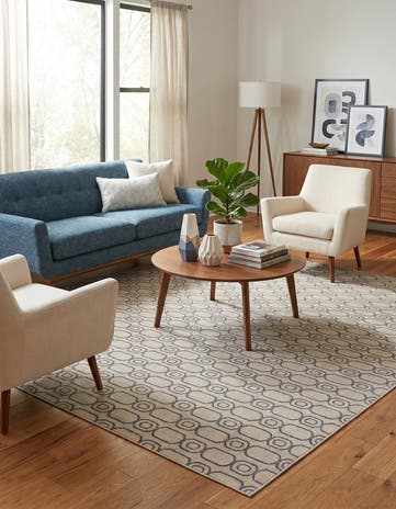 White and Silver Vogue Geo Square Rug