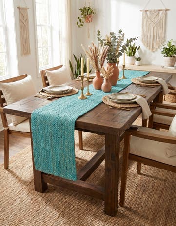 Turquoise Handmade Braided Jute Table Runner Rug