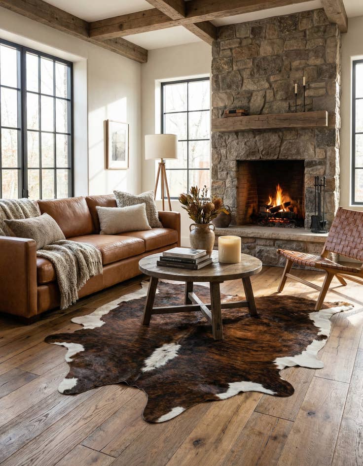 Detail image of 6' 1 x 6' 11 Cowhide Leather Rug