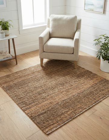 Sepia Brown Hand Woven Palm Beach Jute Square Rug