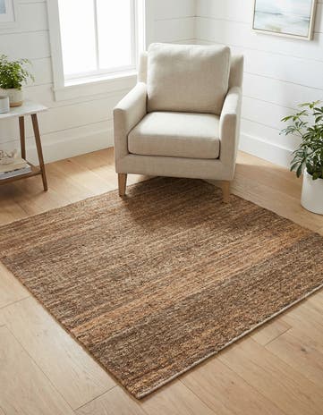 Sepia Brown Hand Woven Palm Beach Jute Square Rug